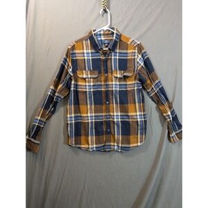 George Mens Plaid Long Sleeve Button Up Flannel Shirt Blue Brown Size M